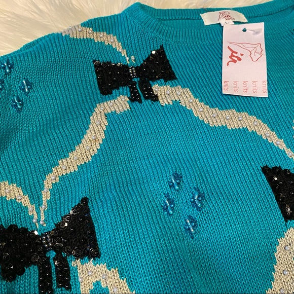 IA Knits Philippines Beaded Sequins Bows Sweater M NWT - Picture 4 of 7